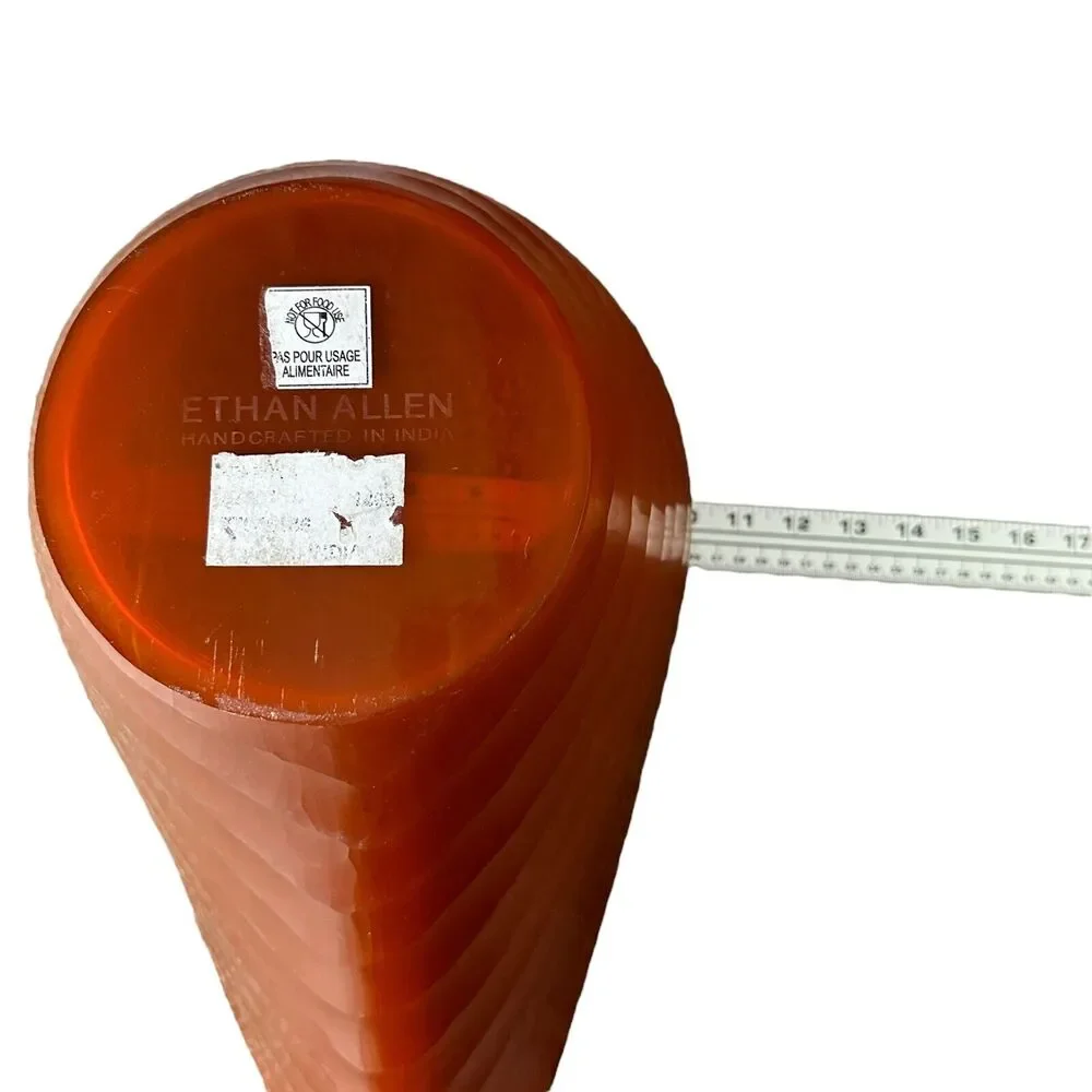 Ethan Allen‎ Adara Glass Bowl Orange Amber XL Floor Vase Abstract Centerpiece